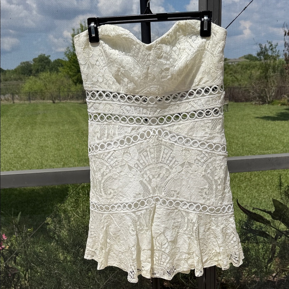 Tobi Strapless Ivory Lace Mini Dress